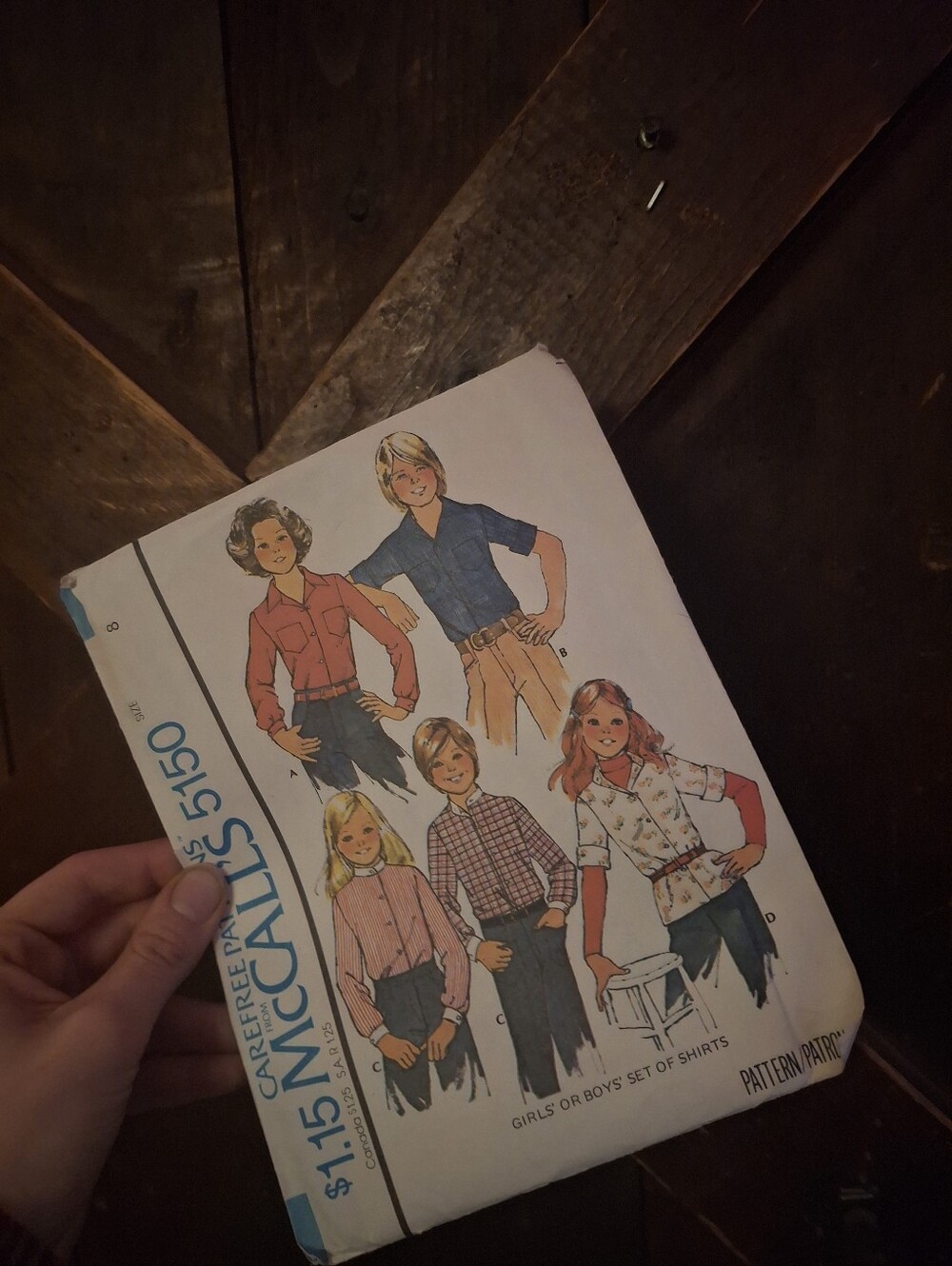 McCall's Girls & Boys Shirt Pattern in White and Blue Artwork